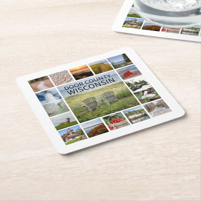 Dessous-de-verre Carré En Papier Comté de Door Wisconsin (Incliné)