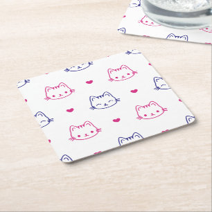 Dessous-de-verre Carré En Papier Conception de chat mignonne avec motif de cœurs de