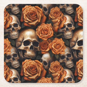 Dessous-de-verre Carré En Papier Conception de la série A Skull and Roses 9