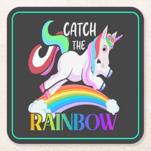 Dessous-de-verre Carré En Papier Conception de licorne arc-en-ciel Catch