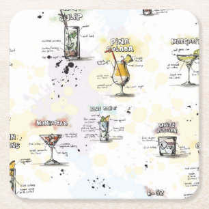 Dessous-de-verre Carré En Papier Conception de recette de boissons de cocktail