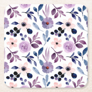 Dessous-de-verre Carré En Papier Conception florale délicate avec feuilles de lavan