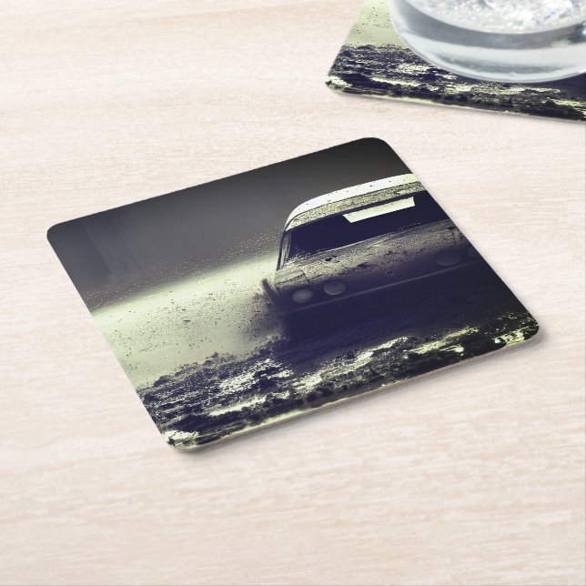 Dessous-de-verre Carré En Papier Conduite automobile dans la boue (Incliné)