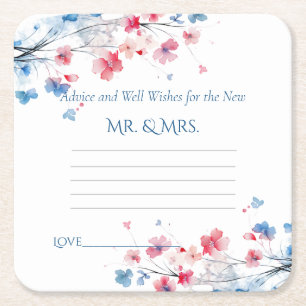 Dessous-de-verre Carré En Papier Conseils & Bien Souhaits Rose Bleu Aquarelle Fleur
