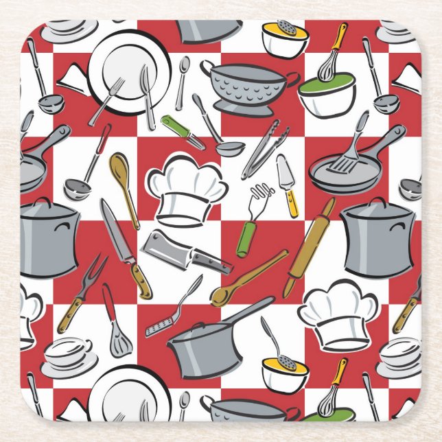 Dessous-de-verre Carré En Papier Contrôle d'outils de cuisine (Devant)