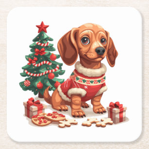 Dessous-de-verre Carré En Papier Cookies de Noël Dachshund Dog Holiday