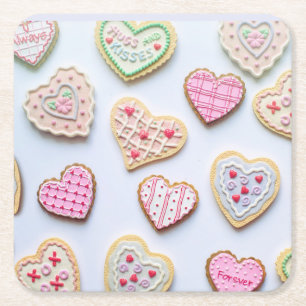 Dessous-de-verre Carré En Papier Cookies en forme de cœur pour la Saint-Valentin