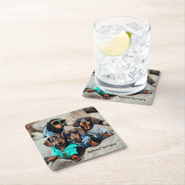 Dessous-de-verre Carré En Papier Cool Dachshund Gang Drick Coasters (En situation)