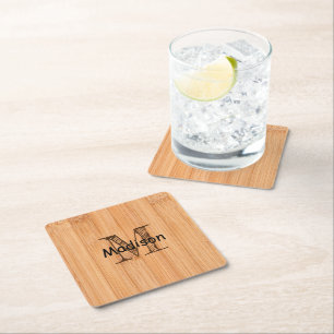 Dessous-de-verre Carré En Papier Cool imprimé bois de bambou brun clair Monogramme