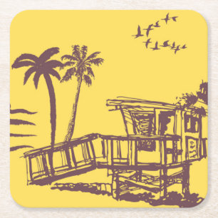 Dessous-de-verre Carré En Papier Cool Vintage Jaune Tropical Beach Croquis