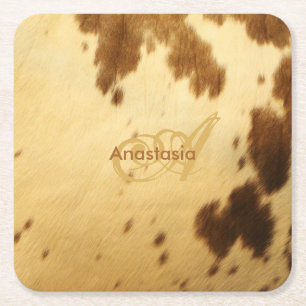Dessous-de-verre Carré En Papier Copies animales de fourrure de monogramme de brun