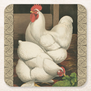 Dessous-de-verre Carré En Papier Coqs et poule en dehors de Chambre de poule avec