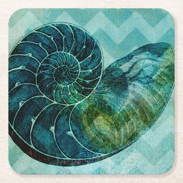 Dessous-de-verre Carré En Papier Coque spirale Turquoise (Devant)