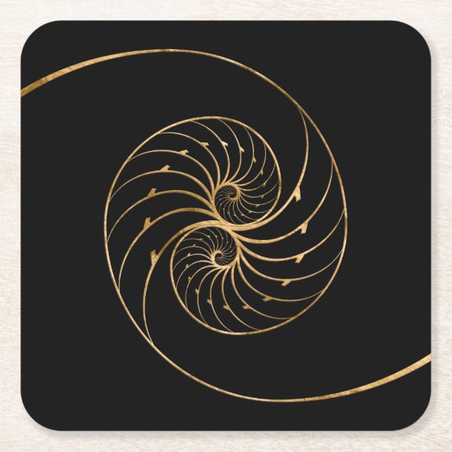 Dessous-de-verre Carré En Papier Coques de Nautilus - Paire d'or (Devant)