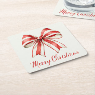 Dessous-de-verre Carré En Papier Coquette Christmas Bow Red White Sucre de canne St