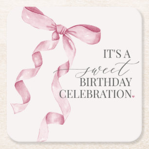 Dessous-de-verre Carré En Papier Coquette Rose Bow Girl Décor de fête d'anniversair