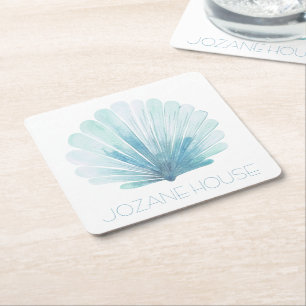 Dessous-de-verre Carré En Papier Coquillage côtier bleu et blanc Aqua Personnalisé