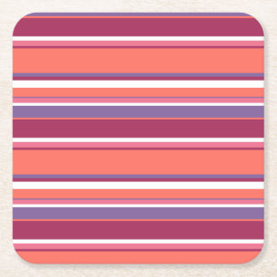Dessous-de-verre Carré En Papier Corail vivant, bandes rouge et violet