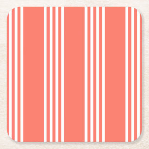 Dessous-de-verre Carré En Papier Corail vivant et blanc quatre bandes motif
