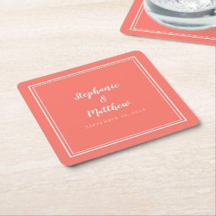 Dessous-de-verre Carré En Papier Coral Mariage Simple minimaliste mariée et chambre