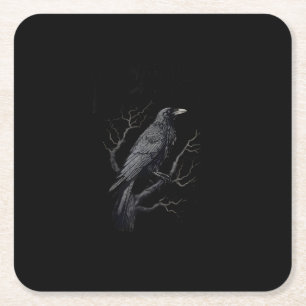 Dessous-de-verre Carré En Papier Corbeau, F-Caw-F Oiseau Drôle Lune Gothique Humour