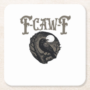 Dessous-de-verre Carré En Papier Corbeau, F-Caw-F Oiseau Drôle Lune Graphique Rétro