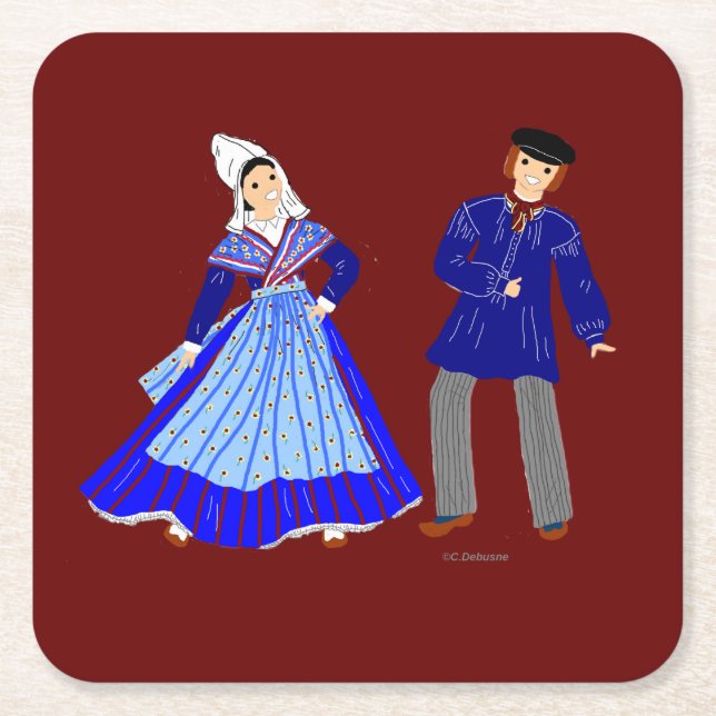 Dessous-de-verre Carré En Papier Costume traditionnel de Picardie, France (Devant)