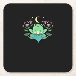 Dessous-de-verre Carré En Papier Cottagecore Goblincore Fleurs de Lune Forêt Grenou