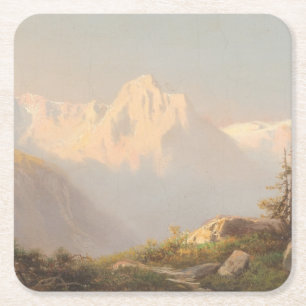 Dessous-de-verre Carré En Papier Coucher de soleil dans les montagnes - Carl Lafite