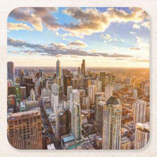 Dessous-de-verre Carré En Papier Coucher de soleil sur Chicago