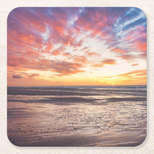 Dessous-de-verre Carré En Papier Coucher de soleil sur la plage et la mer