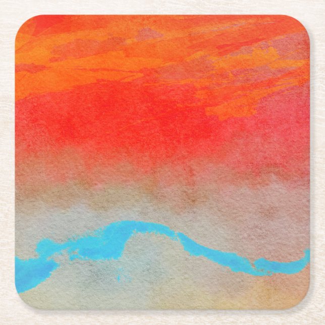 Dessous-de-verre Carré En Papier Coucher de soleil sur l'océan Abstrait (Devant)