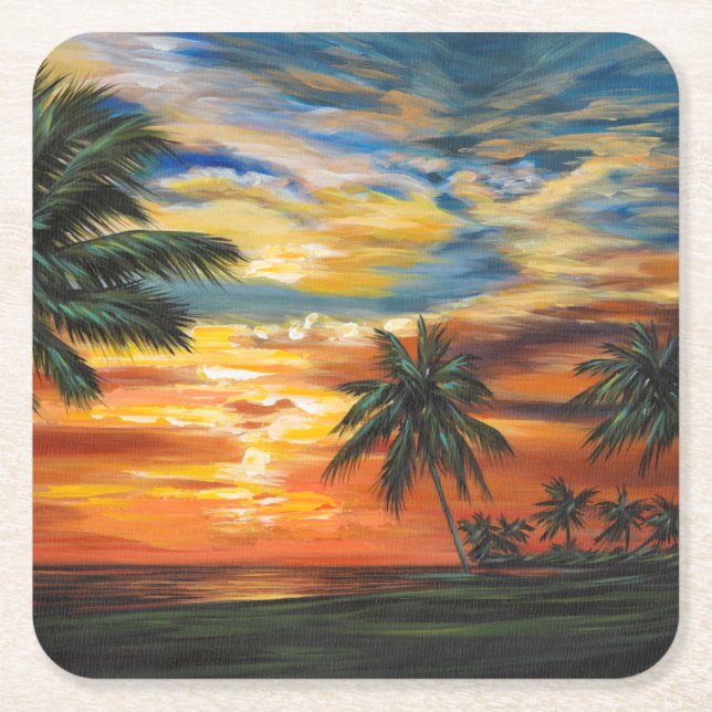 Dessous-de-verre Carré En Papier Coucher de soleil tropical étonnant (Devant)