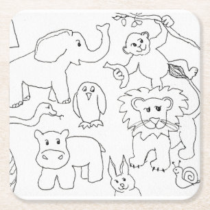 Dessous-de-verre Carré En Papier Couleur de votre propre zoo Animaux