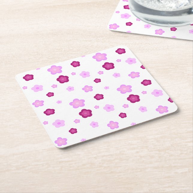 Dessous-de-verre Carré En Papier Couleur fleurie rose pâle Motif (Incliné)