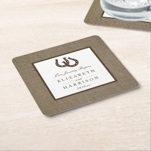 Dessous-de-verre Carré En Papier Country Rustic Horseshoe Sur Burlap Mariage