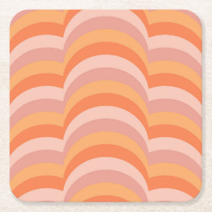 Dessous-de-verre Carré En Papier Courbes de style rétro rose et orange motif