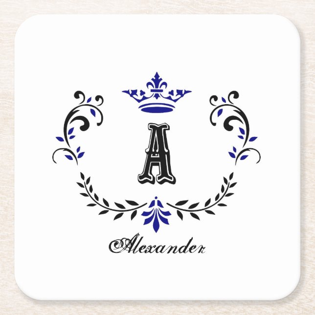 Dessous-de-verre Carré En Papier Couronne couronne Un Mariage Monogramme (Devant)