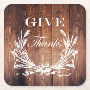 Dessous-de-verre Carré En Papier couronne de thanksgiving rustique en bois de grang