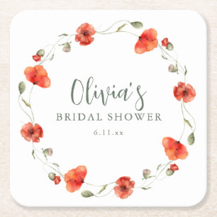 Dessous-de-verre Carré En Papier Couronne florale de jardin de pavot rouge pour la