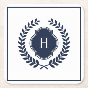 Dessous-de-verre Carré En Papier Couronne monogramme de crête bleu marine