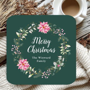 Dessous-de-verre Carré En Papier Couronne rose Poinsettia Joyeux Noël