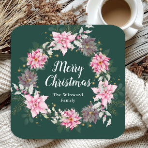 Dessous-de-verre Carré En Papier Couronne rose Poinsettia Joyeux Noël