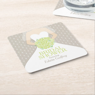 Dessous-de-verre Carré En Papier Coutume blanche nuptiale de robe de roses verts de