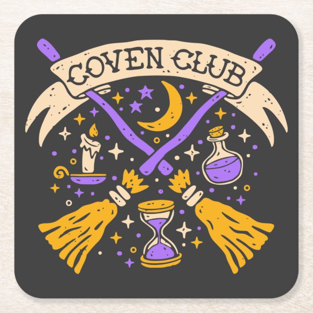 Dessous-de-verre Carré En Papier Coven Club Halloween Witch Night Sky (Devant)