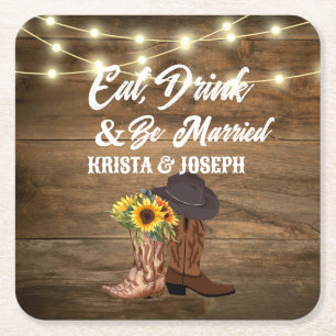 Dessous-de-verre Carré En Papier Cowboy Boots Sunflower Western Wedding Favoriser