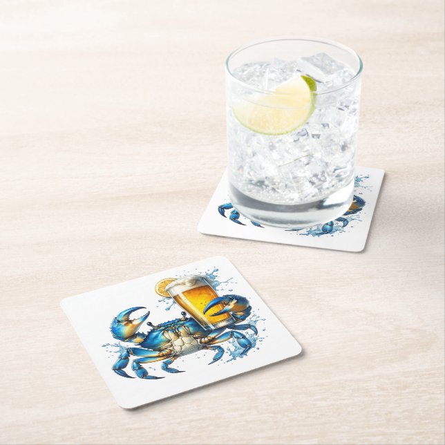 Dessous-de-verre Carré En Papier Crabe bleu (En situation)