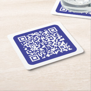 Dessous-de-verre Carré En Papier Créer un code QR scannable   Bleu foncé modifiable