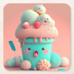 Dessous-de-verre Carré En Papier Crème glacée Kawaii