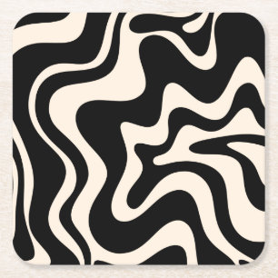 Dessous-de-verre Carré En Papier Crème noire Motif Abstraite Retro Liquid Swirl